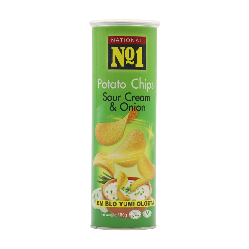 NATIONAL NO1 POTATO CHIPS – SOUR CREAM & ONION FLAVOUR 24X160g